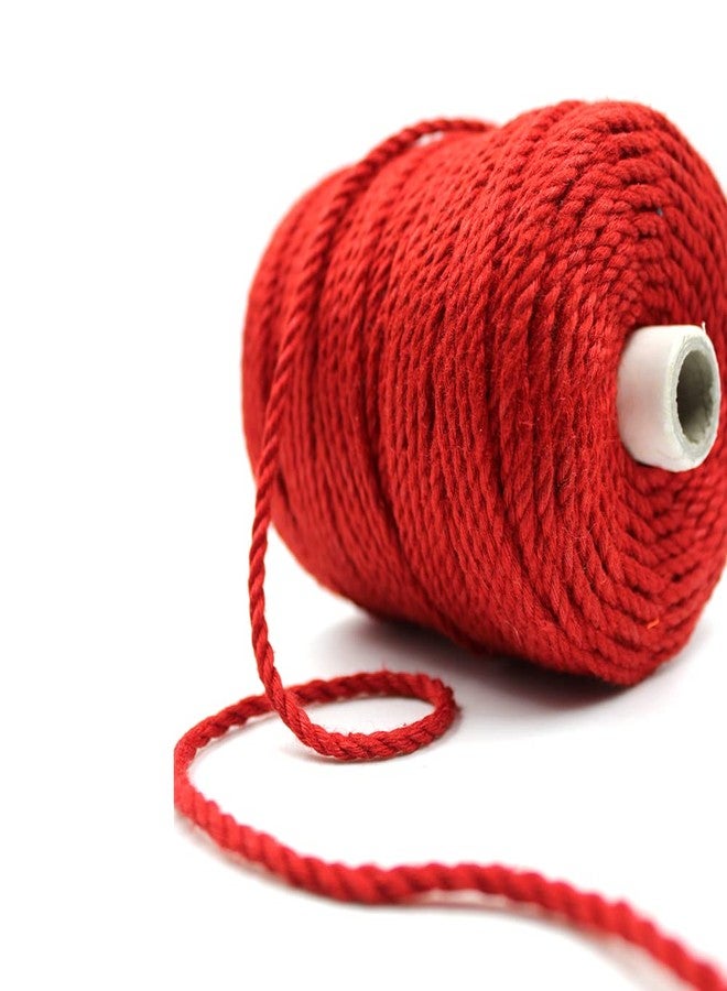 BOBBINY خيط مكرمية قطني مجدول ثلاثي الطبقات من بوبيني (لفافة) مناسب لأعمال المكرمية اليدوية وغيرها من المشاريع | أحمر | 4 مم، 20 متر - Image 2